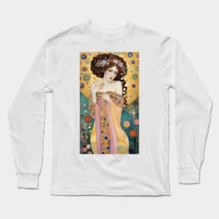 Gustav Klimt's Golden Aura: Inspired Woman in Ethereal Beauty Long Sleeve T-Shirt